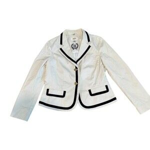 Talbots Blazer Womens Petite 8P Ivory Nautical Navy Trim Gold Buttons
